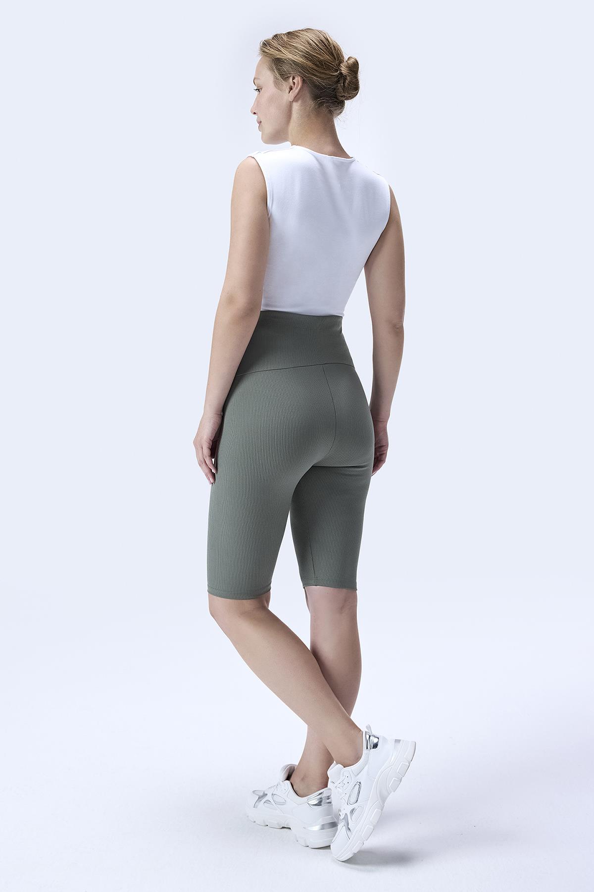 İmaj 364 Yeşil Renk Fitilli Toparlayıcı ve Extra Esnek Etkili Yüksek Bel Hamile Tayt