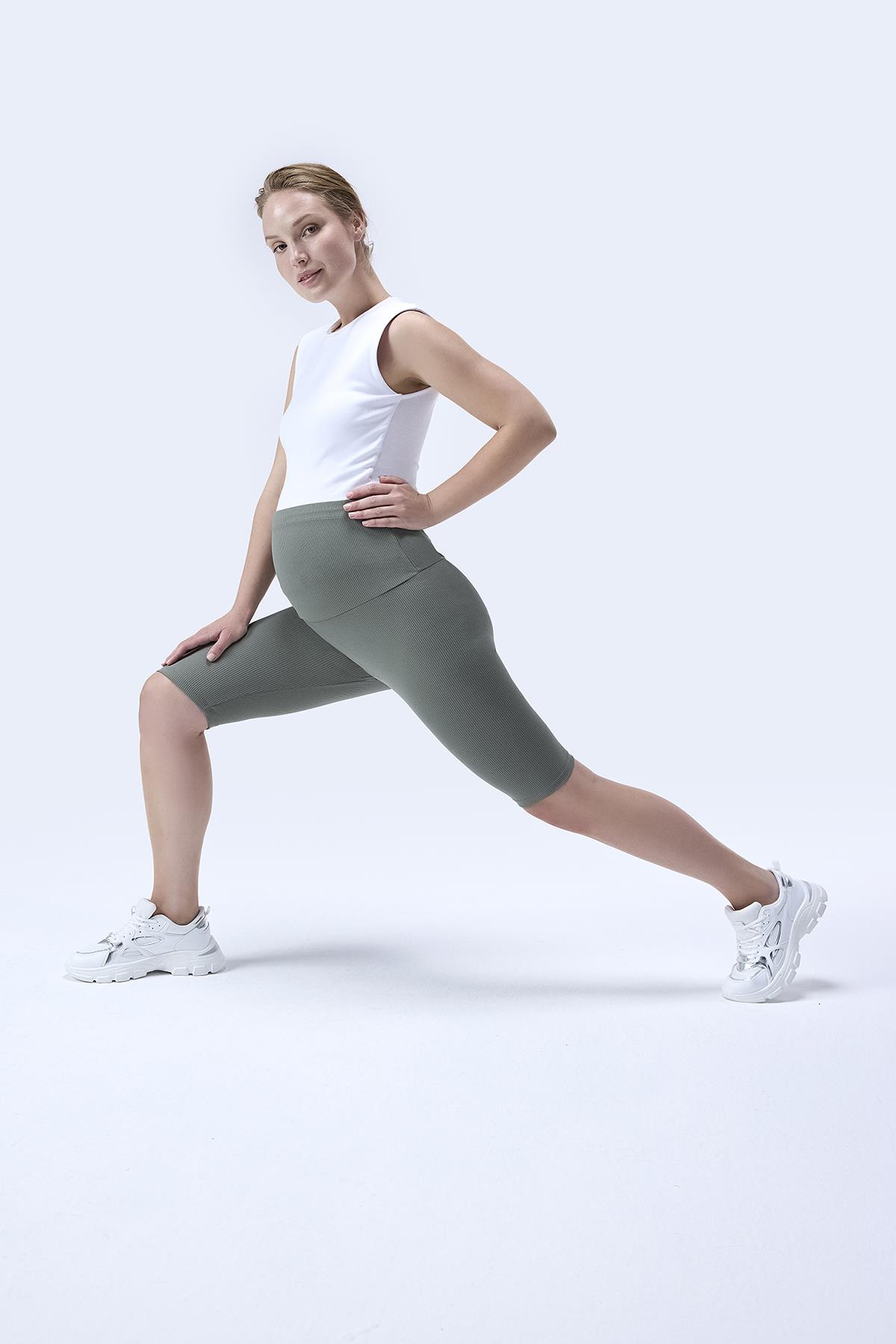 İmaj 364 Yeşil Renk Fitilli Toparlayıcı ve Extra Esnek Etkili Yüksek Bel Hamile Tayt