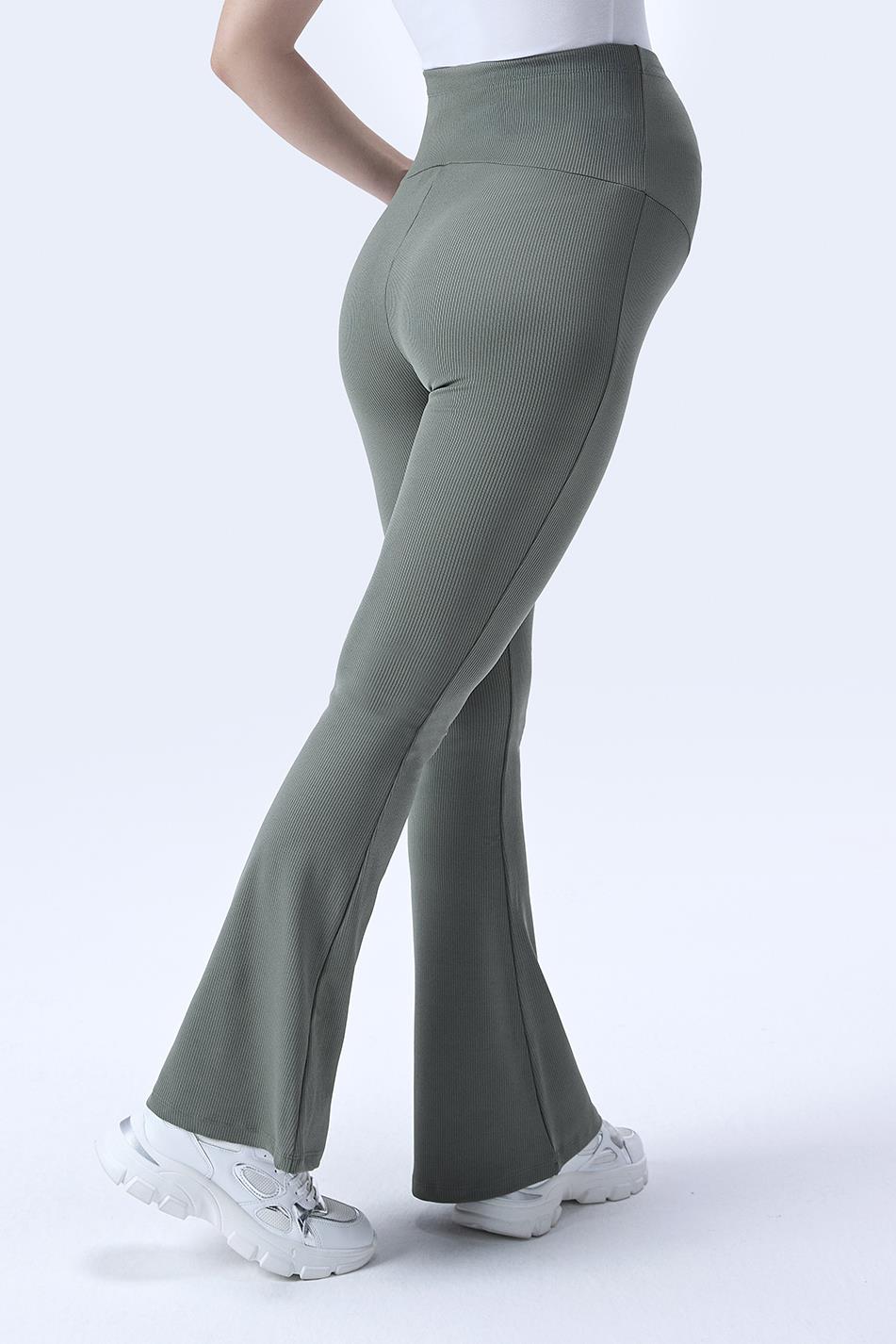 İmaj 367 Yeşil Renk Fitilli Toparlayıcı ve Extra Esnek Etkili Yüksek Bel İspanyol Paça Hamile Tayt