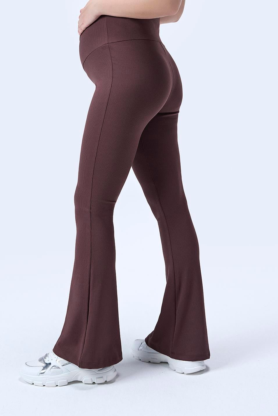 İmaj 367 Kahverengi Renk Fitilli Toparlayıcı ve Extra Esnek Etkili Yüksek Bel İspanyol Paça Hamile Tayt