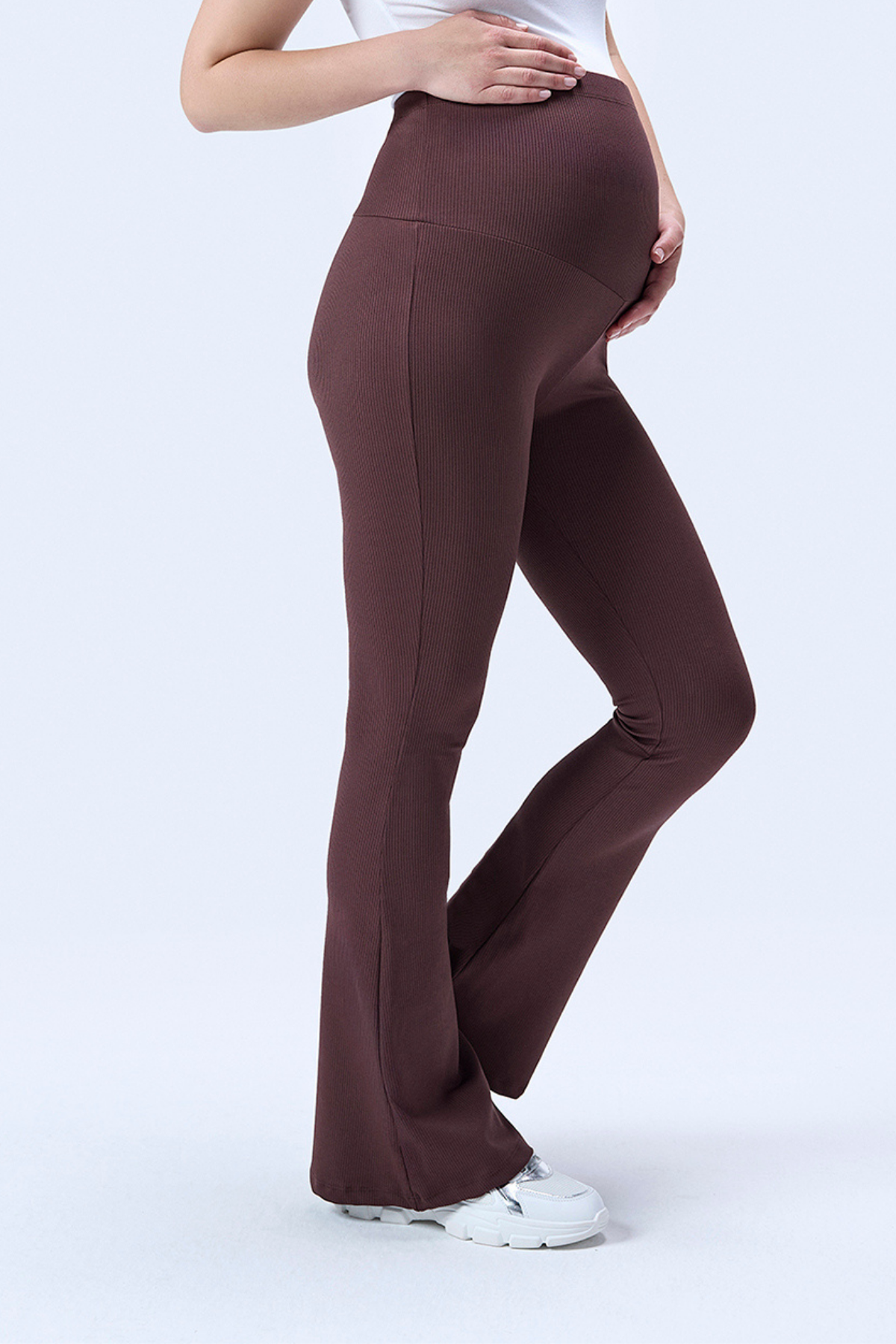 İmaj 367 Kahverengi Renk Fitilli Toparlayıcı ve Extra Esnek Etkili Yüksek Bel İspanyol Paça Hamile Tayt