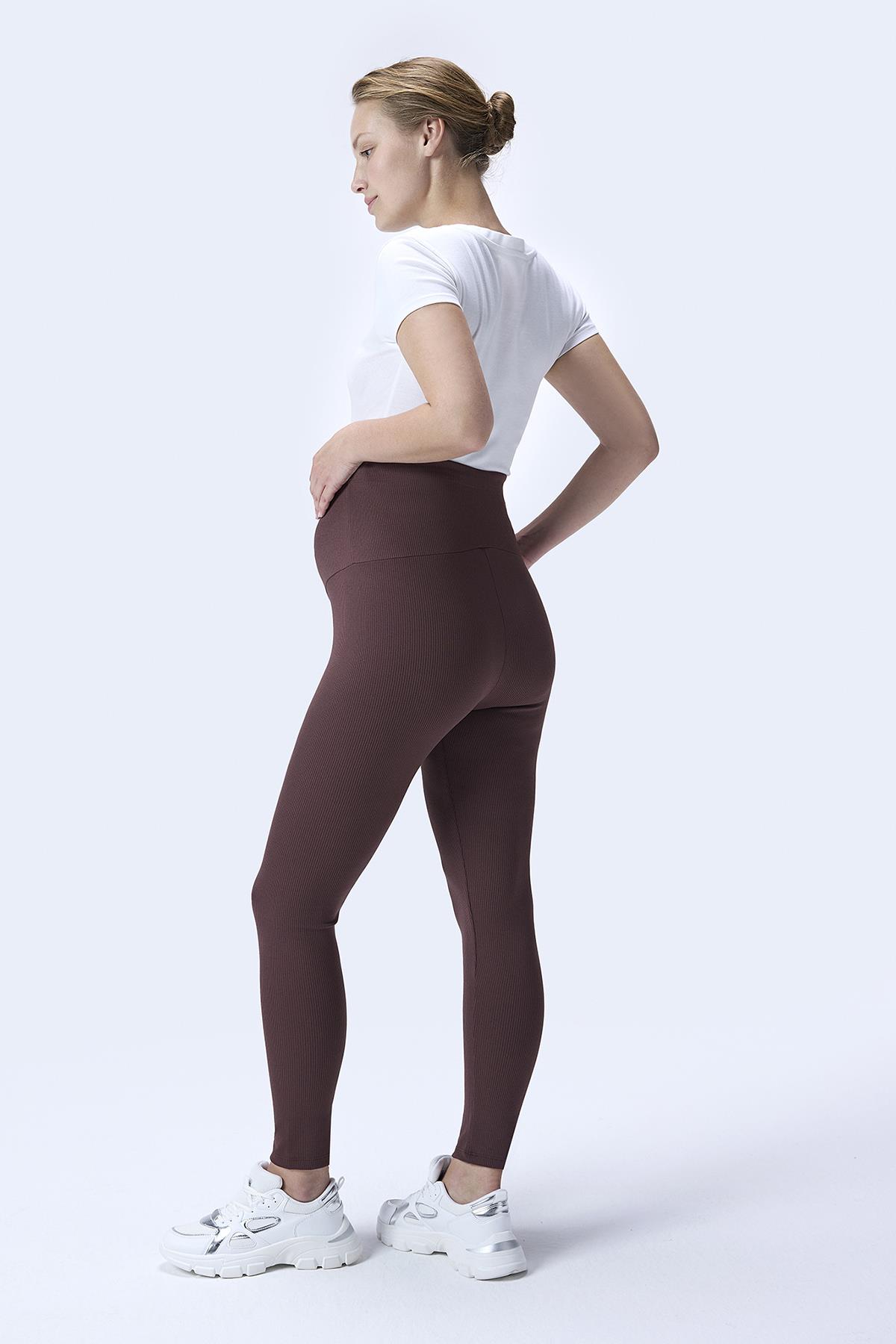 İmaj 371 Kahverengi Renk Fitilli Toparlayıcı ve Extra Esnek Etkili Yüksek Bel Hamile Tayt