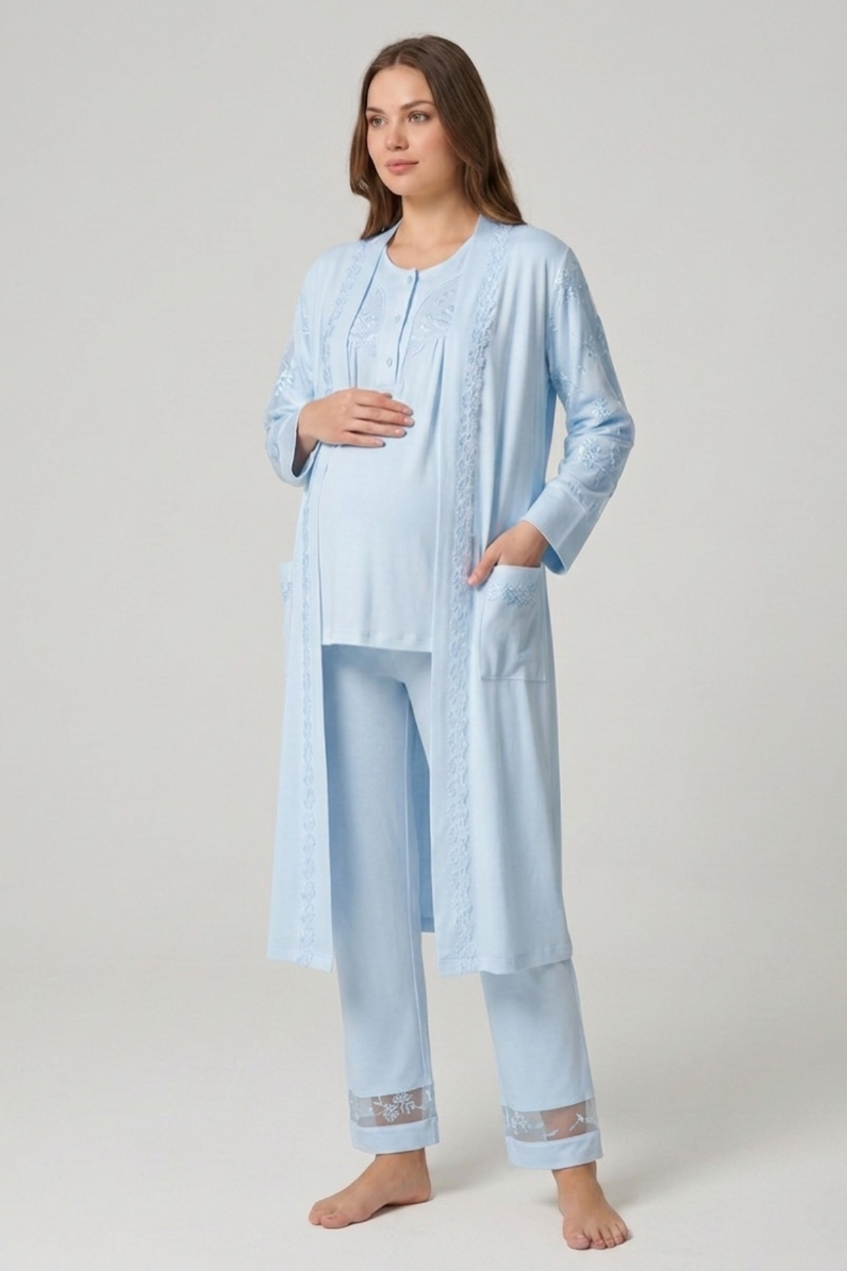 İmaj 13105 Mavi Renk 3 lü Lohusa Pijama Takımı
