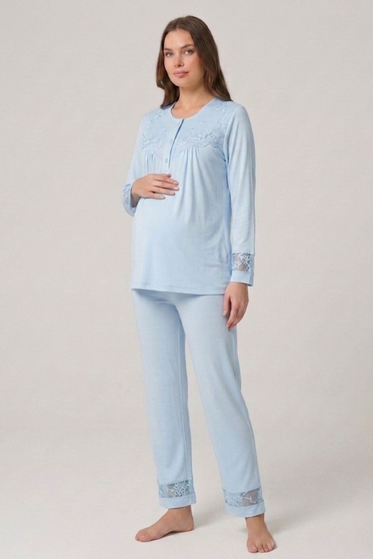 İmaj 13105 Mavi Renk 3 lü Lohusa Pijama Takımı