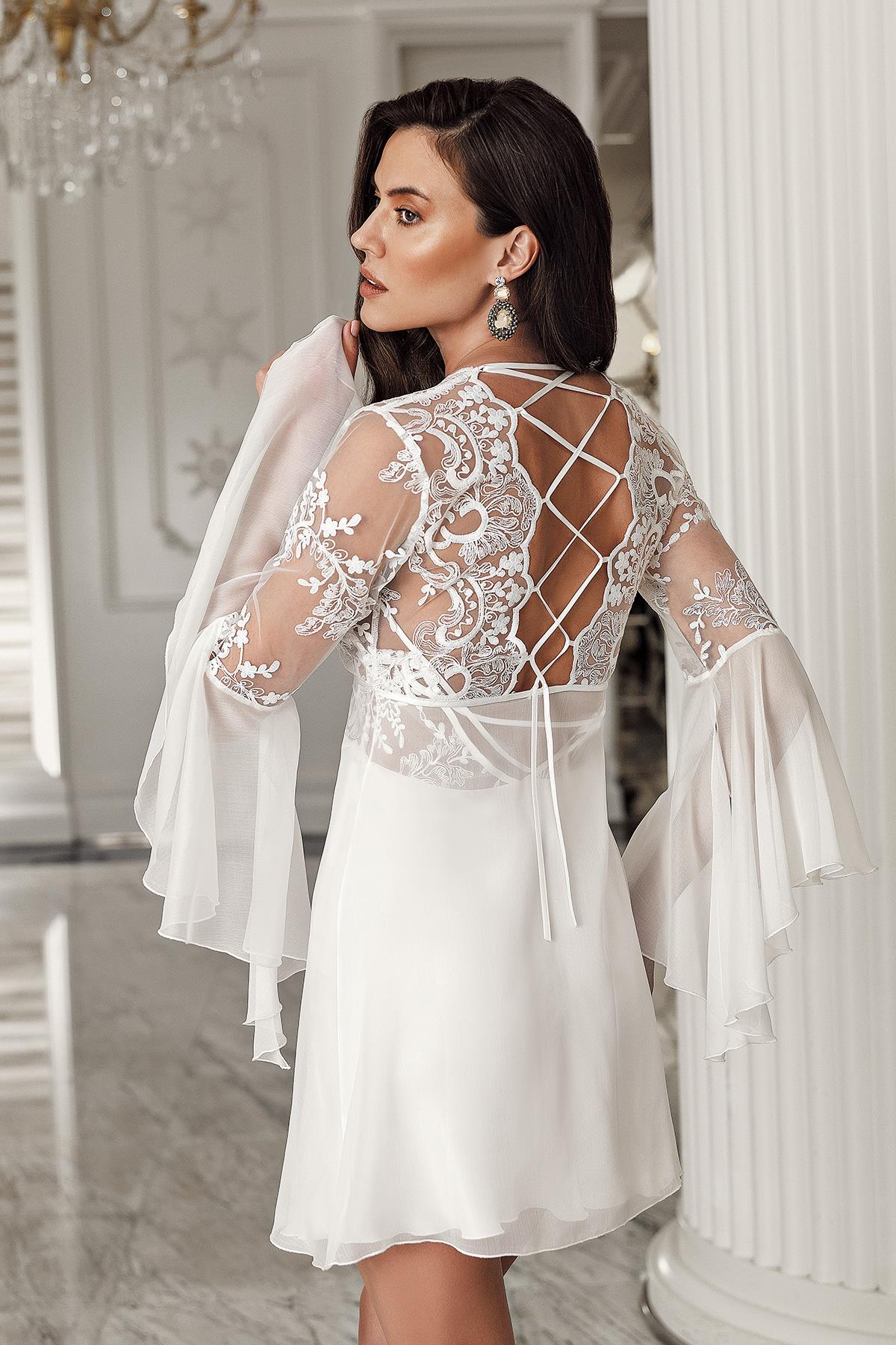 İmaj 3205 Ekru Renk Saten Dantel İşlemeli2li Gecelik Takımı