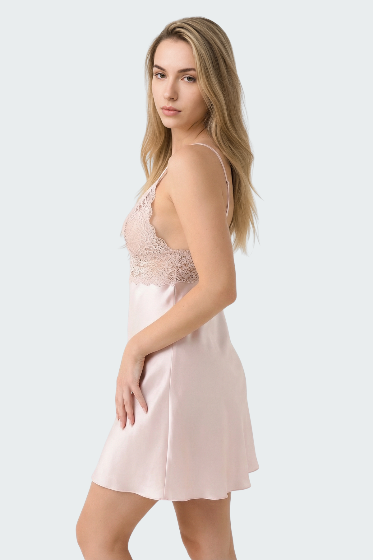 İmaj 250 Pudra Renk Saten Askılı Gecelik