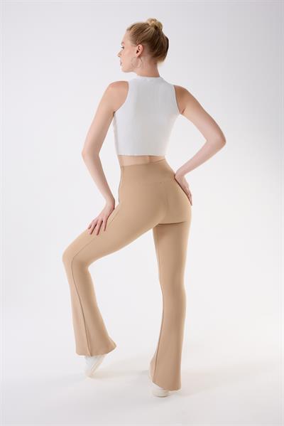 İmaj 717 Bej Renk  Ekstra Yumuşak Dokulu, Toparlayıcı ve Esnek Etkili Yüksek Bel İspanyol Paça Tayt