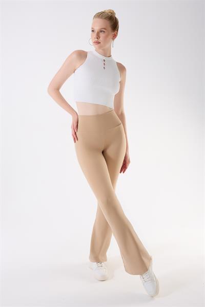 İmaj 717 Bej Renk  Ekstra Yumuşak Dokulu, Toparlayıcı ve Esnek Etkili Yüksek Bel İspanyol Paça Tayt