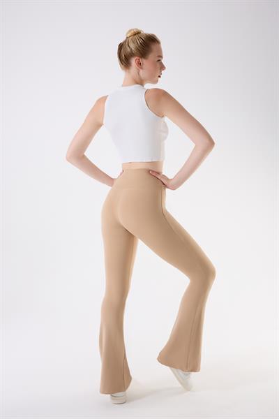 İmaj 717 Bej Renk  Ekstra Yumuşak Dokulu, Toparlayıcı ve Esnek Etkili Yüksek Bel İspanyol Paça Tayt