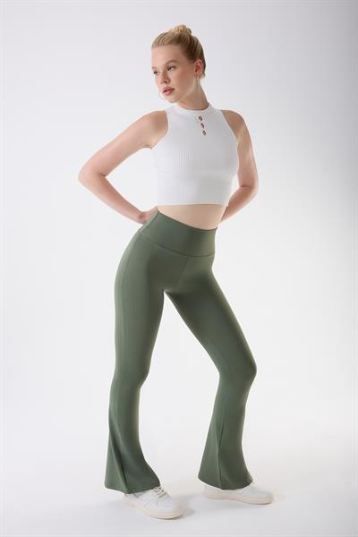 İmaj 717 Yeşil Renk  Ekstra Yumuşak Dokulu,Toparlayıcı ve Esnek Etkili Yüksek Bel İspanyol Paça Tayt