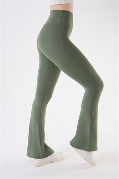 İmaj 717 Yeşil Renk  Ekstra Yumuşak Dokulu,Toparlayıcı ve Esnek Etkili Yüksek Bel İspanyol Paça Tayt