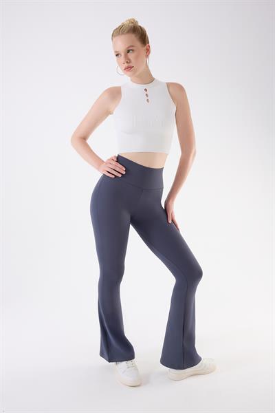 İmaj 717 Gri Renk  Ekstra Yumuşak Dokulu, Toparlayıcı ve Esnek Etkili Yüksek Bel İspanyol Paça Tayt