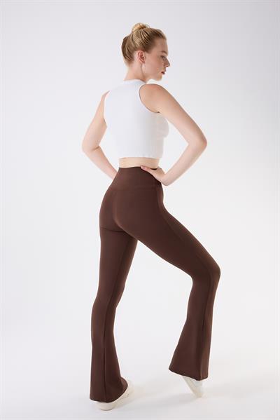 İmaj 717 Kahverengi Renk  Ekstra Yumuşak Dokulu, Toparlayıcı ve Esnek Etkili Yüksek Bel İspanyol Paça Tayt