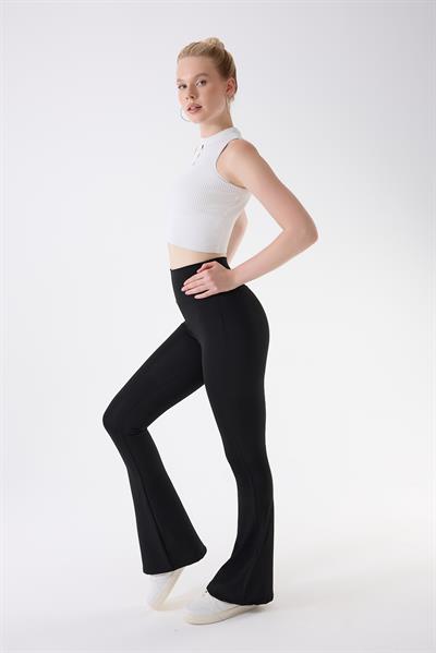 İmaj 717 Siyah Renk  Ekstra Yumuşak Dokulu, Toparlayıcı ve Esnek Etkili Yüksek Bel İspanyol Paça Tayt