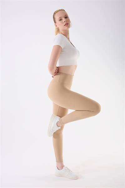 İmaj 706 Bej Renk Ekstra Yumuşak Dokulu, Toparlayıcı ve Esnek Etkili Yüksek Bel Tayt