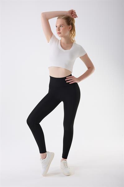 İmaj 706 Siyah Renk Ekstra Yumuşak Dokulu, Toparlayıcı ve Esnek Etkili Yüksek Bel Tayt