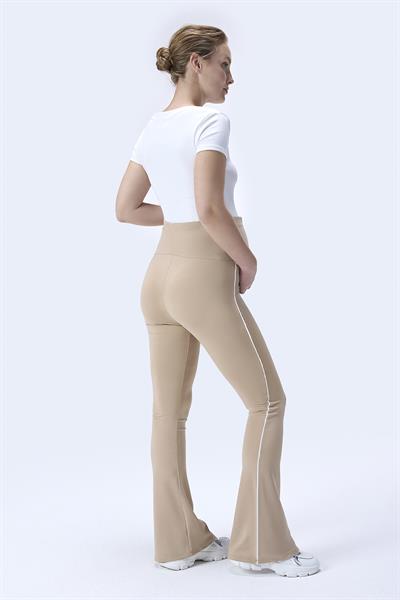 İmaj 437 Bej Renk Biyeli Toparlayıcı ve Extra Esnek Etkili Yüksek Bel İspanyol Paça Hamile Tayt