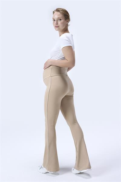 İmaj 437 Bej Renk Biyeli Toparlayıcı ve Extra Esnek Etkili Yüksek Bel İspanyol Paça Hamile Tayt