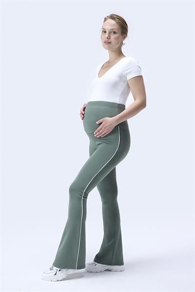 İmaj 437 Yeşil Renk Biyeli Toparlayıcı ve Extra Esnek Etkili Yüksek Bel İspanyol Paça Hamile Tayt