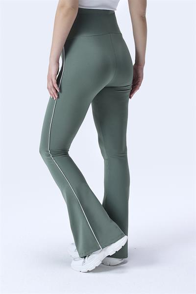İmaj 437 Yeşil Renk Biyeli Toparlayıcı ve Extra Esnek Etkili Yüksek Bel İspanyol Paça Hamile Tayt