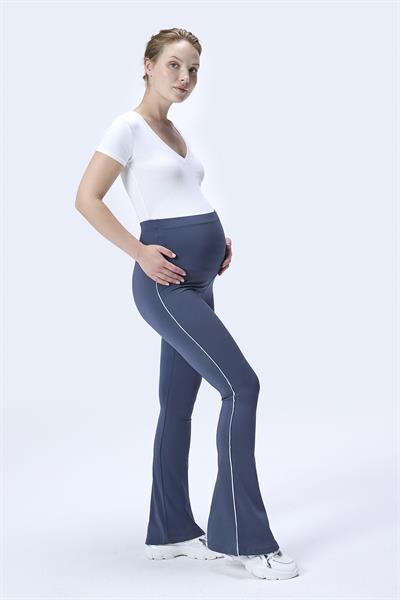 İmaj 437 Gri Renk Biyeli Toparlayıcı ve Extra Esnek Etkili Yüksek Bel İspanyol Paça Hamile Tayt