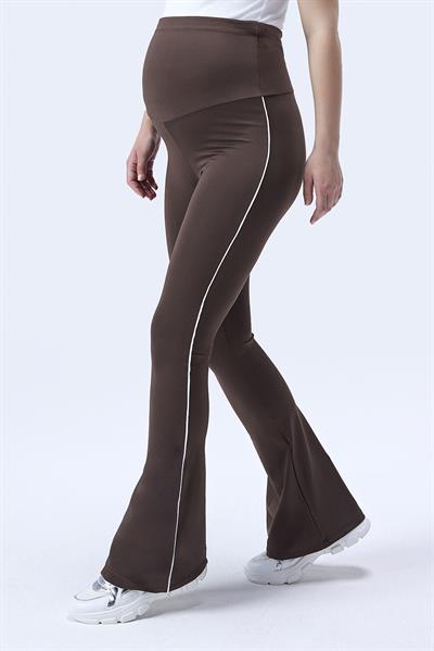 İmaj 437 Kahverengi Renk Biyeli Toparlayıcı ve Extra Esnek Etkili Yüksek Bel İspanyol Paça Hamile Tayt