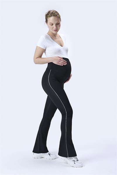 İmaj 437 Siyah Renk Biyeli Toparlayıcı ve Extra Esnek Etkili Yüksek Bel İspanyol Paça Hamile Tayt