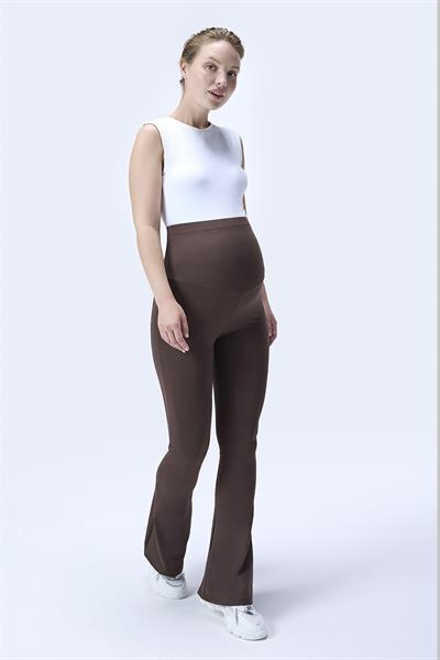 İmaj 436 Kahverengi Renk Toparlayıcı ve Extra Esnek Etkili Yüksek Bel İspanyol Paça Hamile Tayt