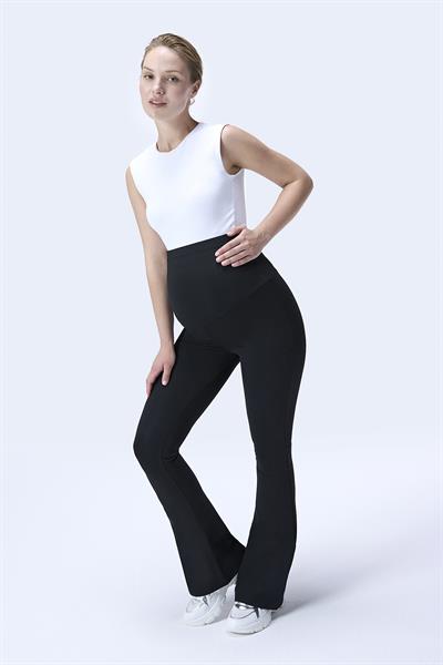 İmaj 436 Siyah Renk Toparlayıcı ve Extra Esnek Etkili Yüksek Bel İspanyol Paça Hamile Tayt