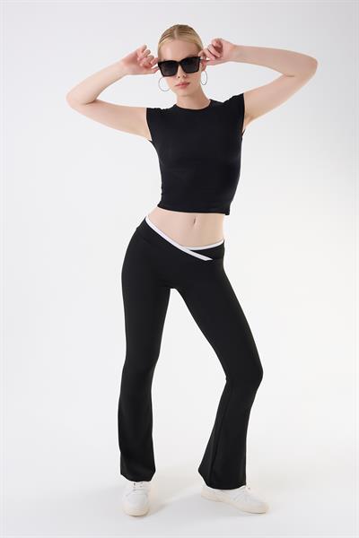 İmaj 486 Siyah Renk Toparlayıcı ve Extra Esnek Etkili Normal Bel İspanyol Paça Tayt