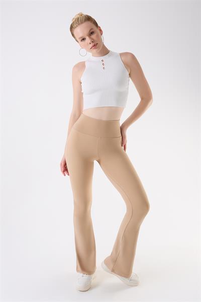 İmaj 434 Bej Renk Toparlayıcı ve Extra Esnek Etkili Yüksek Bel İspanyol Paça Tayt