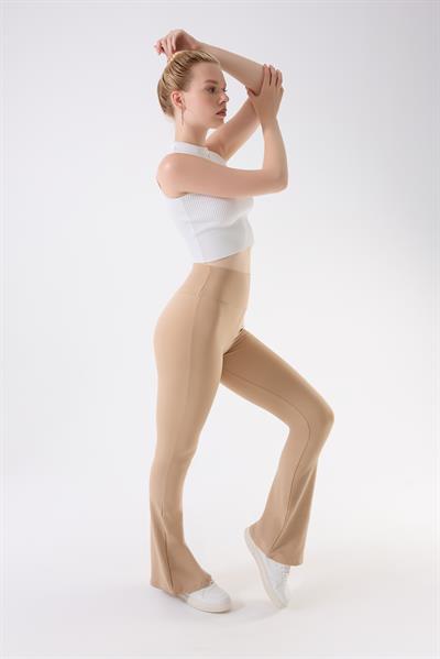 İmaj 434 Bej Renk Toparlayıcı ve Extra Esnek Etkili Yüksek Bel İspanyol Paça Tayt