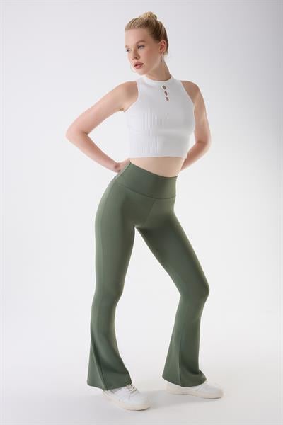 İmaj 434 Yeşil Renk Toparlayıcı ve Extra Esnek Etkili Yüksek Bel İspanyol Paça Tayt