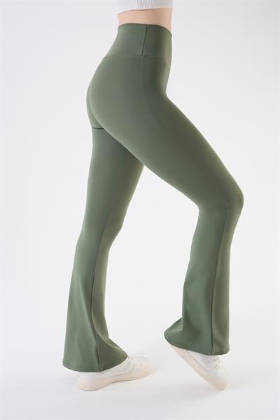 İmaj 434 Yeşil Renk Toparlayıcı ve Extra Esnek Etkili Yüksek Bel İspanyol Paça Tayt