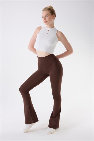 İmaj 434 Kahverengi Renk Toparlayıcı ve Extra Esnek Etkili Yüksek Bel İspanyol Paça Tayt