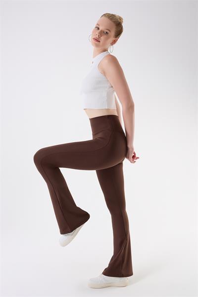 İmaj 434 Kahverengi Renk Toparlayıcı ve Extra Esnek Etkili Yüksek Bel İspanyol Paça Tayt