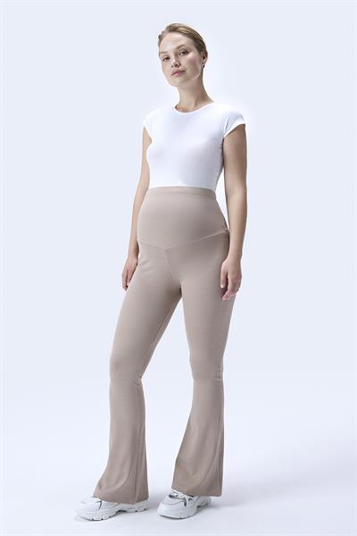 İmaj 367 Bej Renk Fitilli Toparlayıcı ve Extra Esnek Etkili Yüksek Bel İspanyol Paça Hamile Tayt