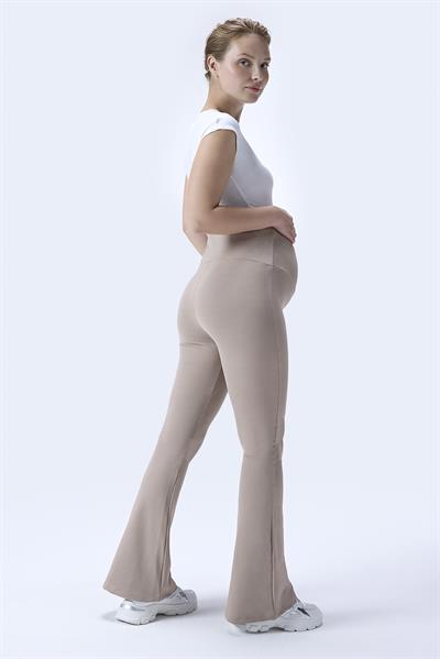 İmaj 367 Bej Renk Fitilli Toparlayıcı ve Extra Esnek Etkili Yüksek Bel İspanyol Paça Hamile Tayt