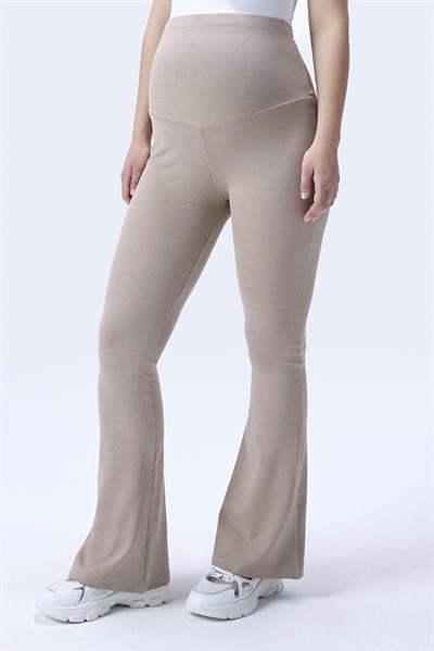 İmaj 367 Bej Renk Fitilli Toparlayıcı ve Extra Esnek Etkili Yüksek Bel İspanyol Paça Hamile Tayt