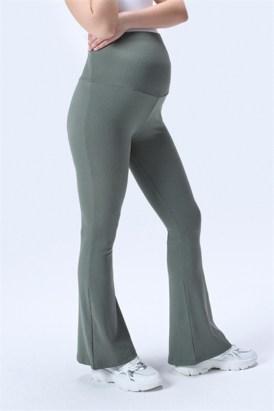 İmaj 367 Yeşil Renk Fitilli Toparlayıcı ve Extra Esnek Etkili Yüksek Bel İspanyol Paça Hamile Tayt