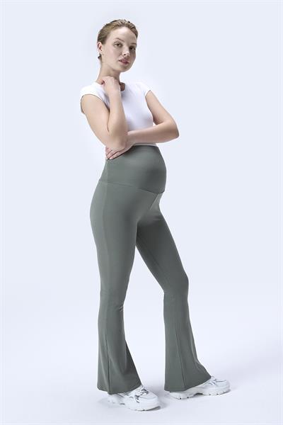 İmaj 367 Yeşil Renk Fitilli Toparlayıcı ve Extra Esnek Etkili Yüksek Bel İspanyol Paça Hamile Tayt