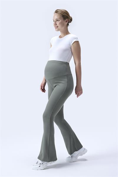 İmaj 367 Yeşil Renk Fitilli Toparlayıcı ve Extra Esnek Etkili Yüksek Bel İspanyol Paça Hamile Tayt