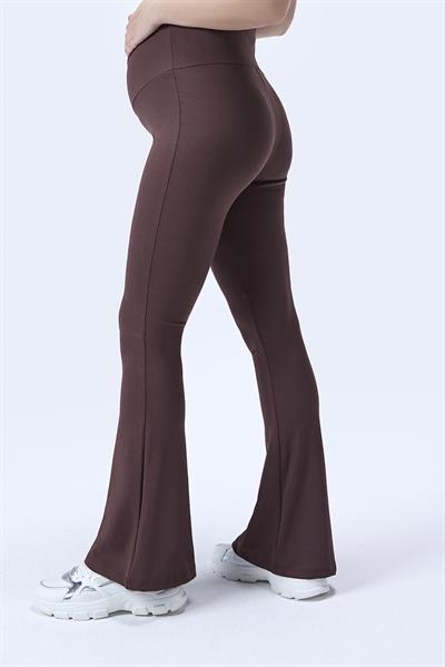 İmaj 367 Kahverengi Renk Fitilli Toparlayıcı ve Extra Esnek Etkili Yüksek Bel İspanyol Paça Hamile Tayt