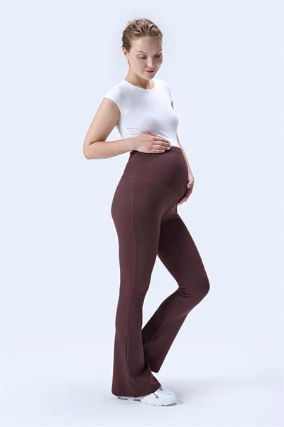 İmaj 367 Kahverengi Renk Fitilli Toparlayıcı ve Extra Esnek Etkili Yüksek Bel İspanyol Paça Hamile Tayt