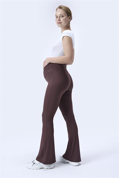 İmaj 367 Kahverengi Renk Fitilli Toparlayıcı ve Extra Esnek Etkili Yüksek Bel İspanyol Paça Hamile Tayt