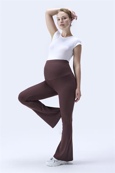 İmaj 367 Kahverengi Renk Fitilli Toparlayıcı ve Extra Esnek Etkili Yüksek Bel İspanyol Paça Hamile Tayt