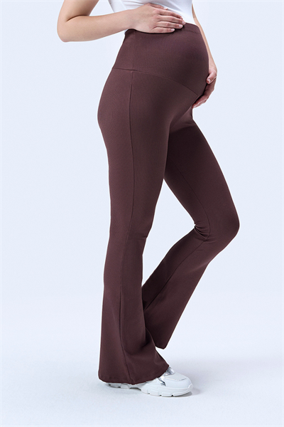 İmaj 367 Kahverengi Renk Fitilli Toparlayıcı ve Extra Esnek Etkili Yüksek Bel İspanyol Paça Hamile Tayt