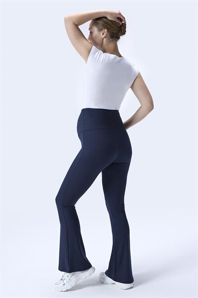 İmaj 367 Lacivert Renk Fitilli Toparlayıcı ve Extra Esnek Etkili Yüksek Bel İspanyol Paça Hamile Tayt