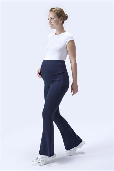 İmaj 367 Lacivert Renk Fitilli Toparlayıcı ve Extra Esnek Etkili Yüksek Bel İspanyol Paça Hamile Tayt