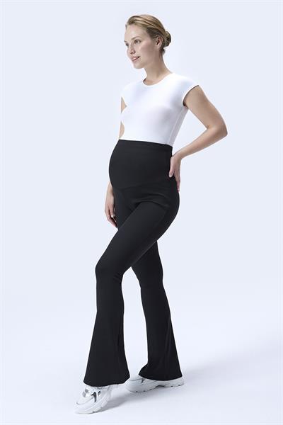 İmaj 367 Siyah Renk Fitilli Toparlayıcı ve Extra Esnek Etkili Yüksek Bel İspanyol Paça Hamile Tayt